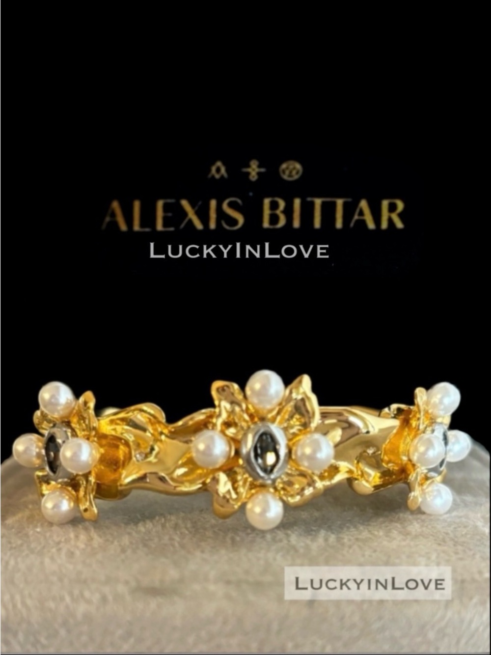 ALEXIS BITTAR • Gold Byzantine Pearl Flower Crumpled Cuff Bracelet
